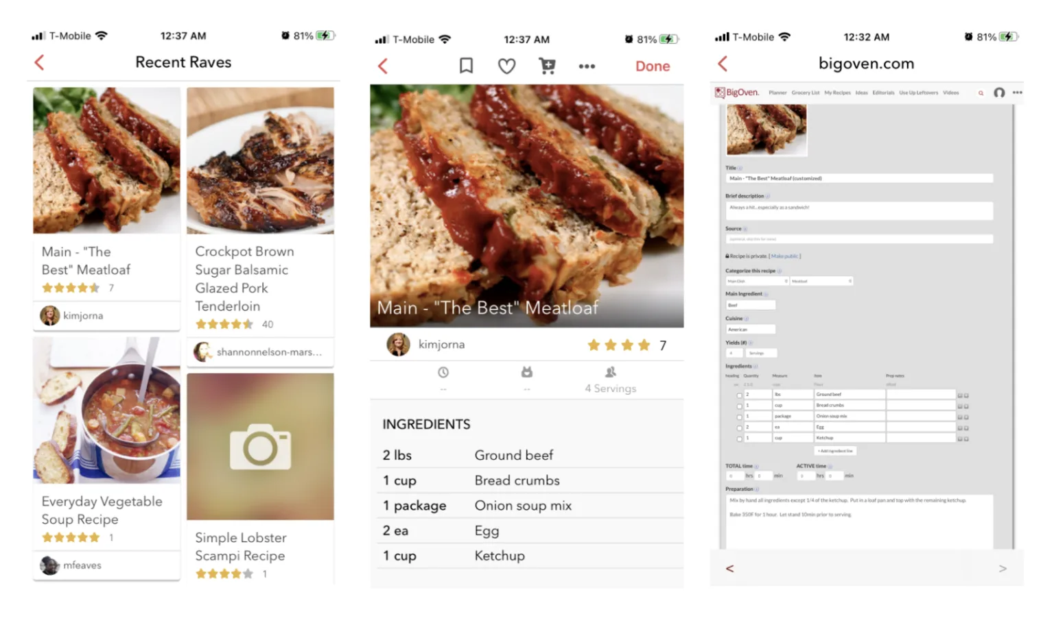 BigOven — 1M+ recipe database with meal planner and grocery list