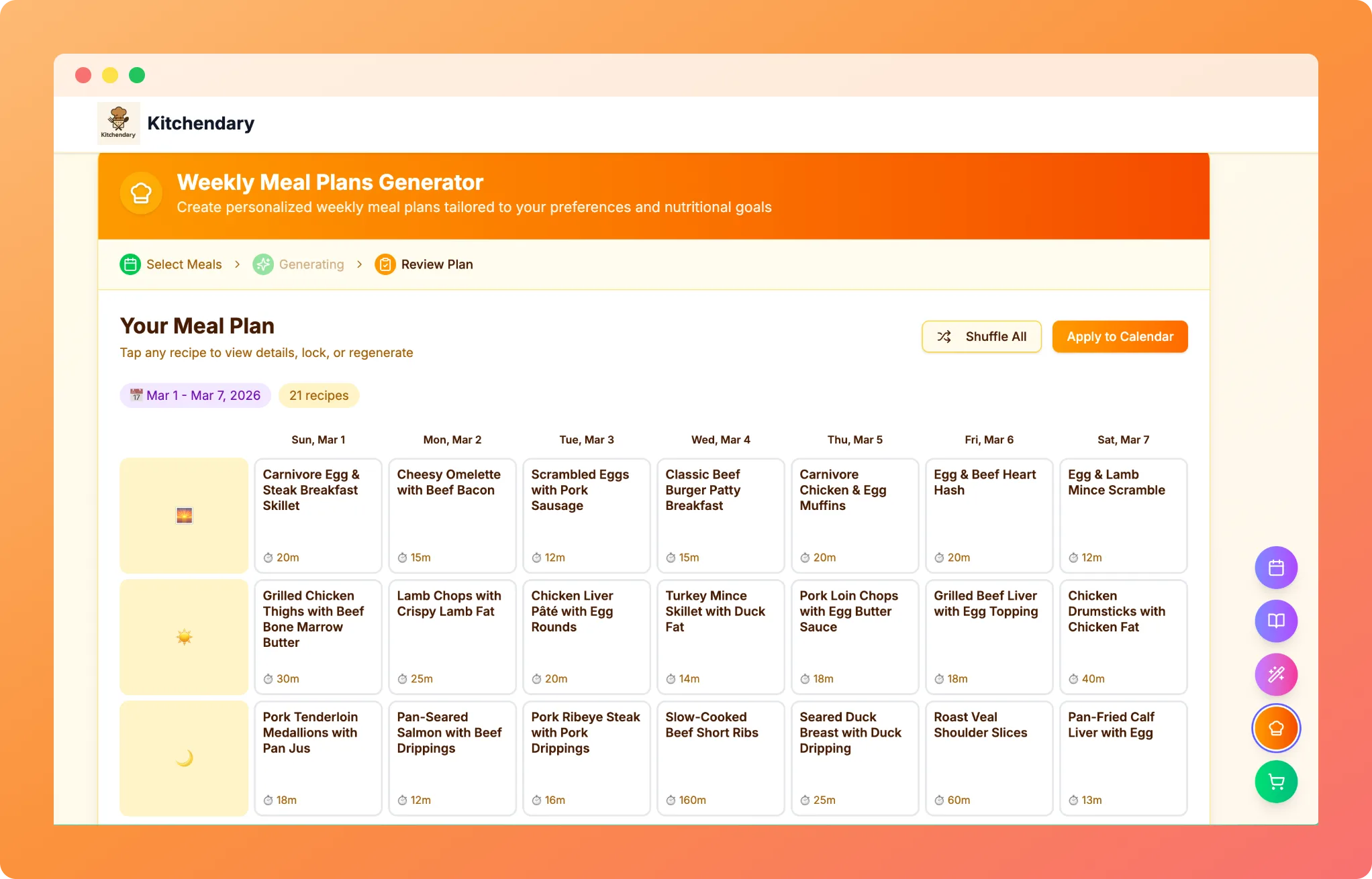 Screenshot-style image of the Kitchendary recipe import screen showing a TikTok URL turning into a structured recipe card.