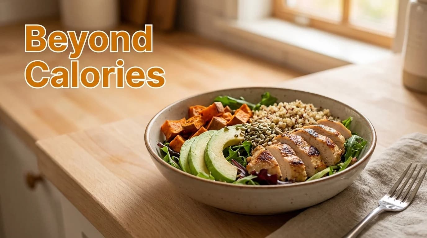 A healthy plate of food showing a balance of protein, carbs, and fats for weight loss.